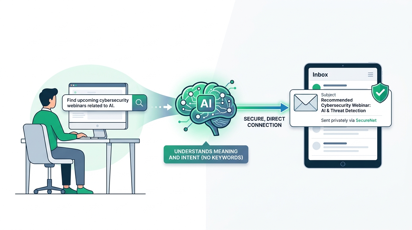 Visual diagram showing how simple plain-English sentences connect directly to private email alert conditions